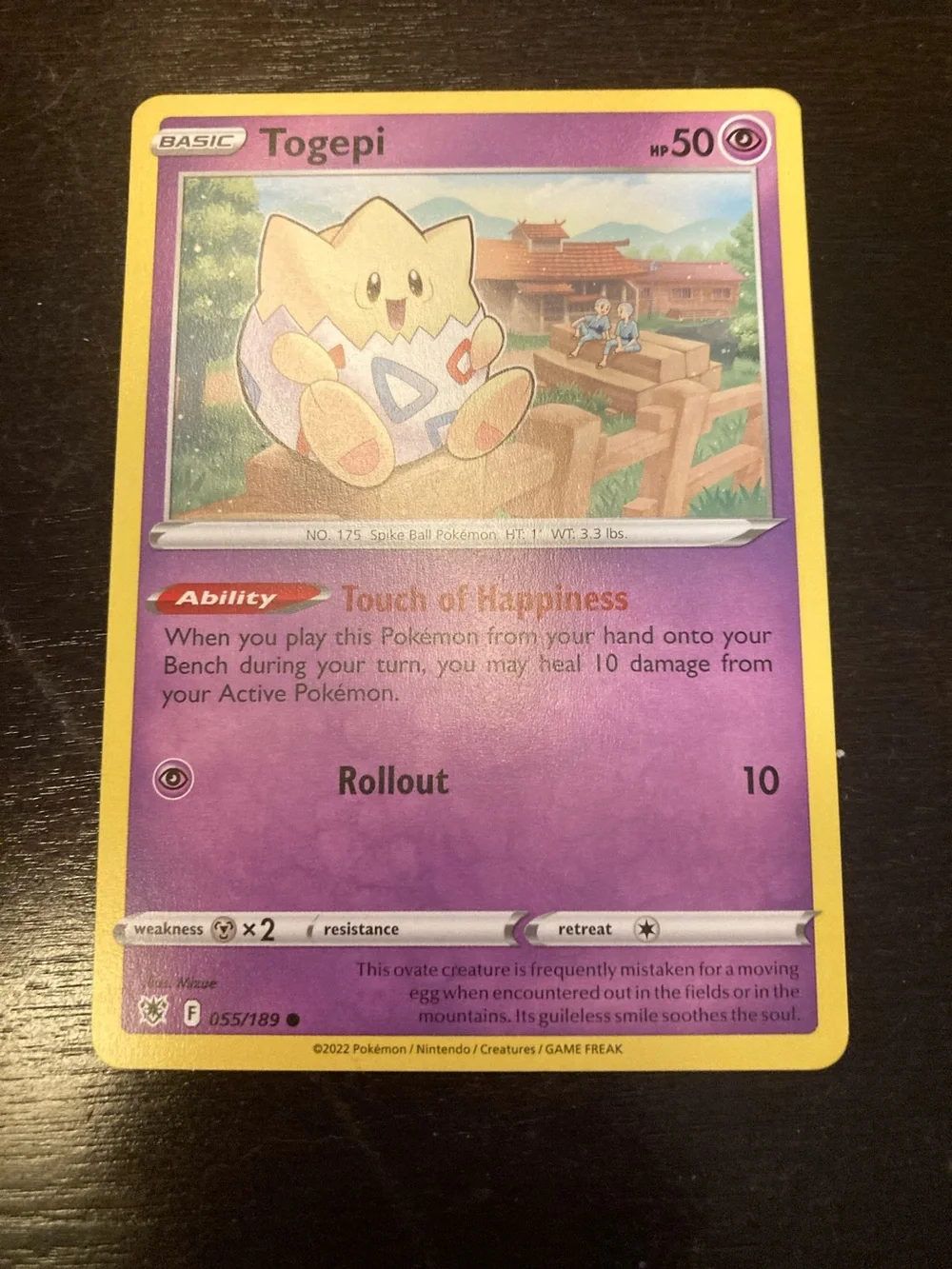 Pokemon Togepi Card - Purple Art with Yellow Frame